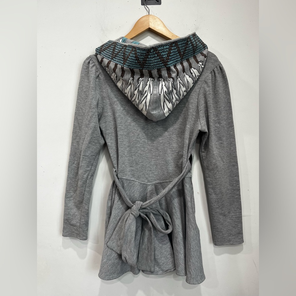 Mara Hoffman Long Sleeve Wrap Hoodie Top in Grey Cotton Blend size M